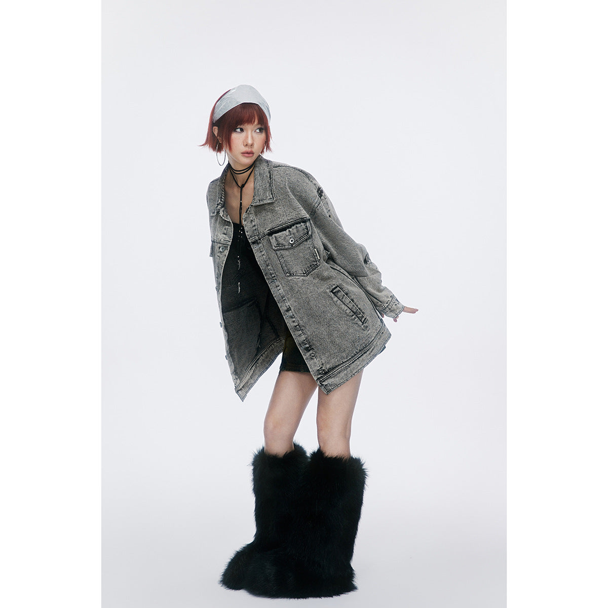 Unisex Jacket Retro Washed Denim Jacket Turn-down Collar Coat