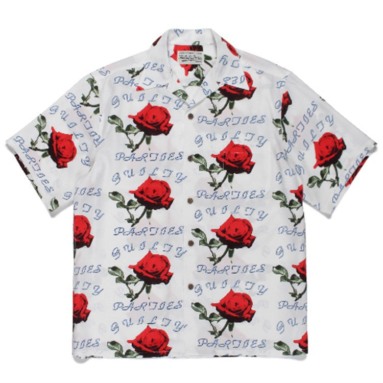 GUILTYPARTIES TIGER Shirts 21ss Rose ALOHA full print, Hawaiian short-sleeved shirt for men and women