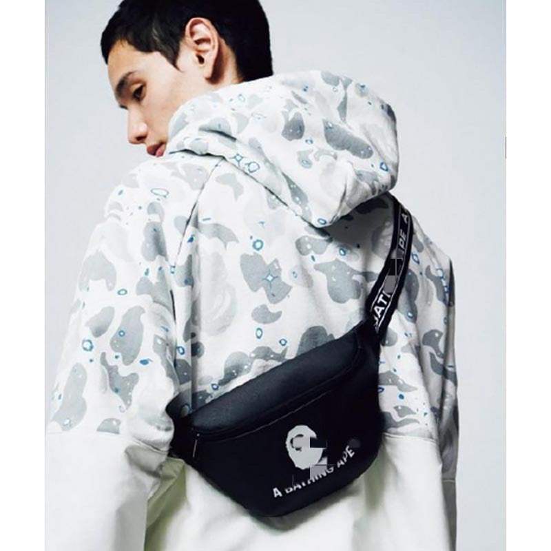 Bathing Ape Bape Bag Ape Head Black PU Leather Fanny Pack
