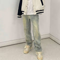 Men Jeans Loose Washed-out Old Straight-Leg Pants