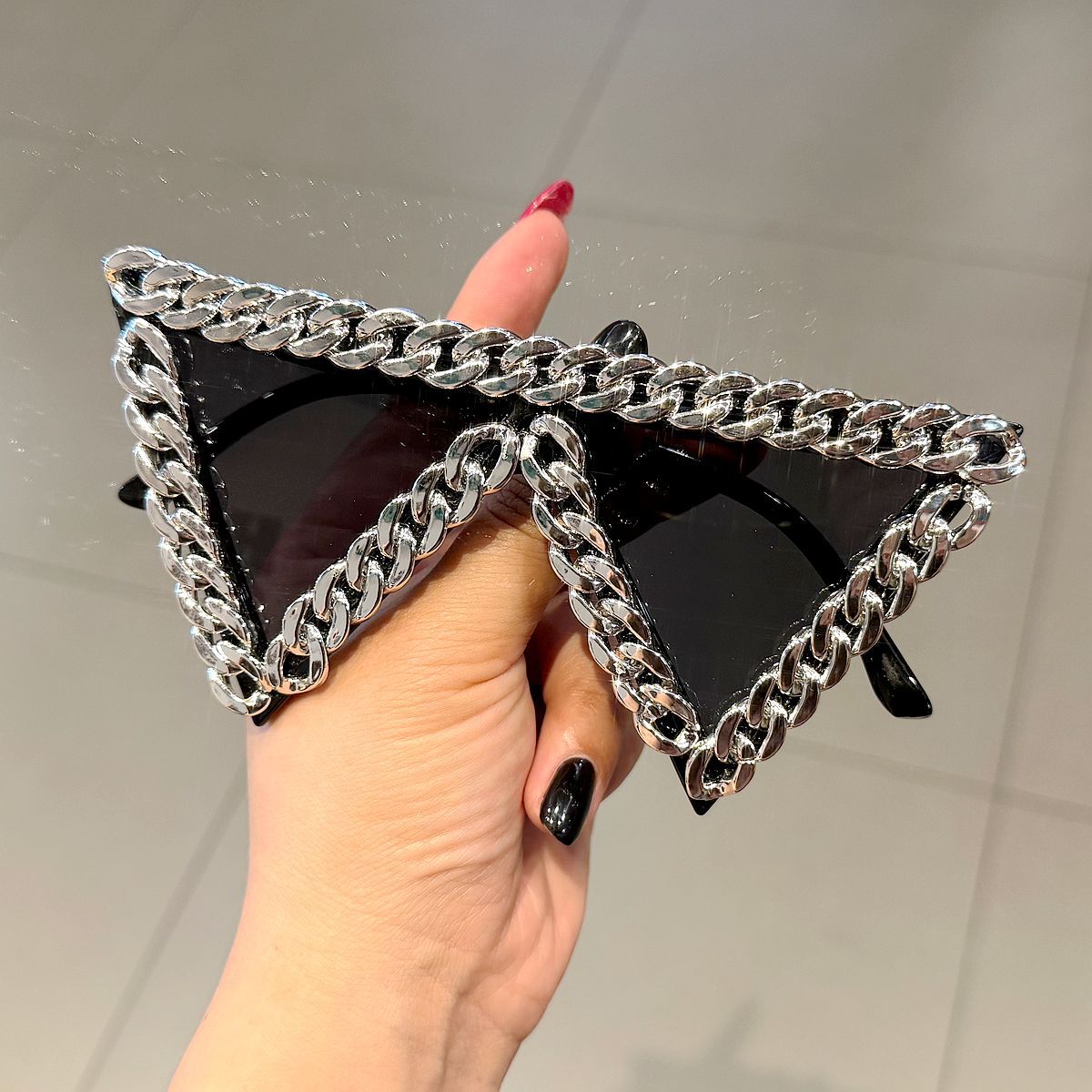 Trendy punk glasses triangle chain retro