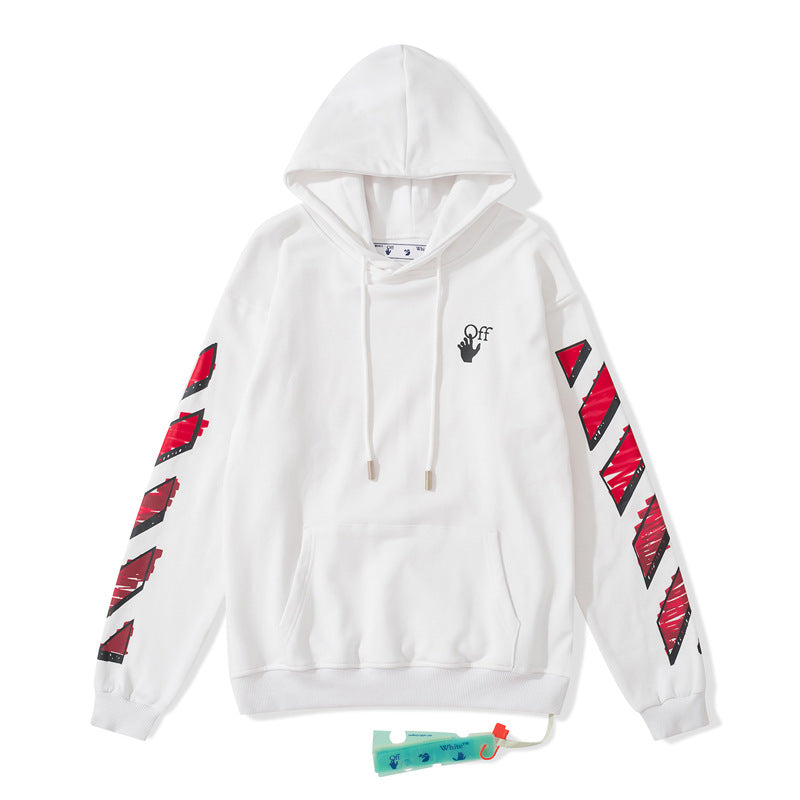 OW  hoodie红色渐变箭头图案连帽