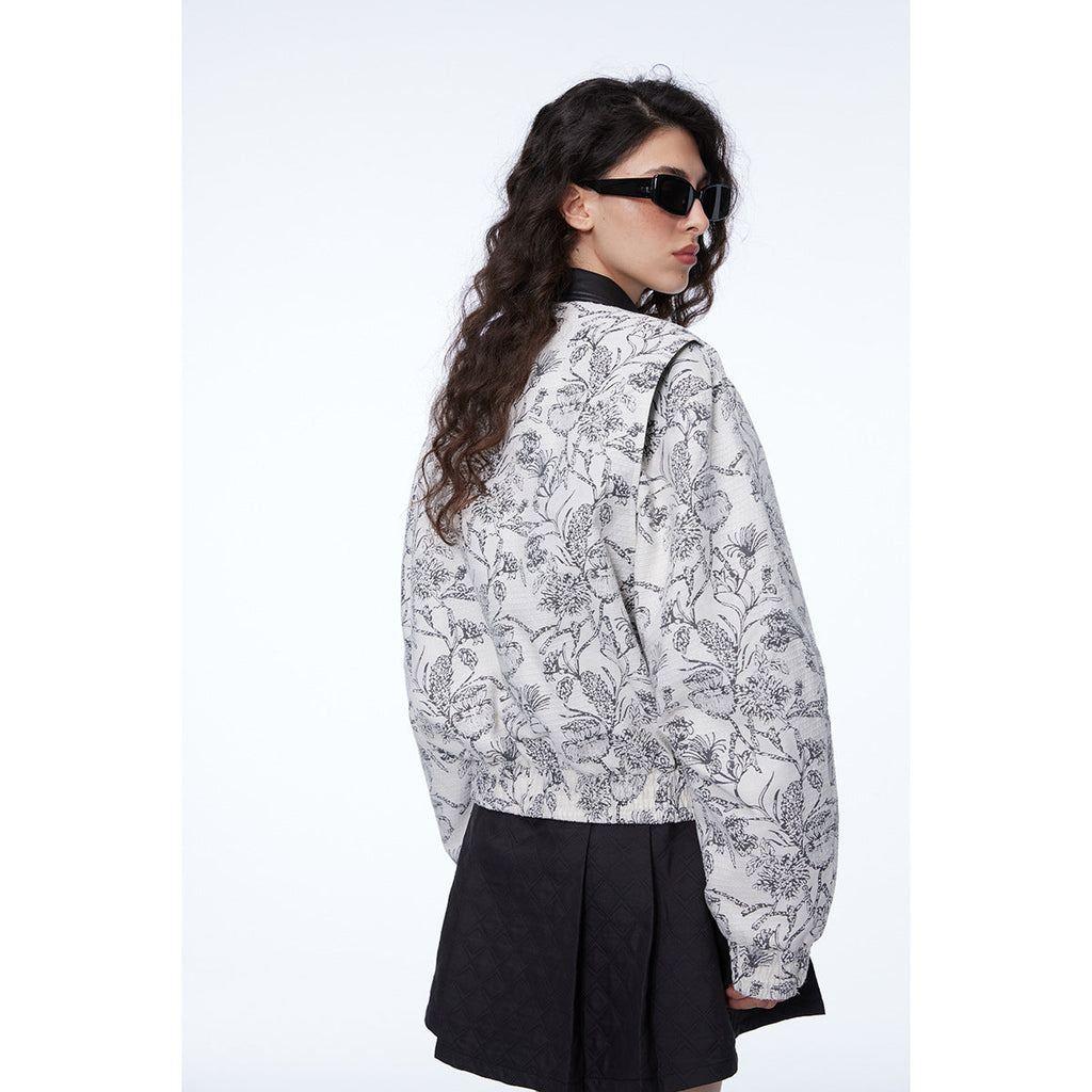 Unisex Jacket Vintage Floral Polo Collar Jacket Baggy Coat