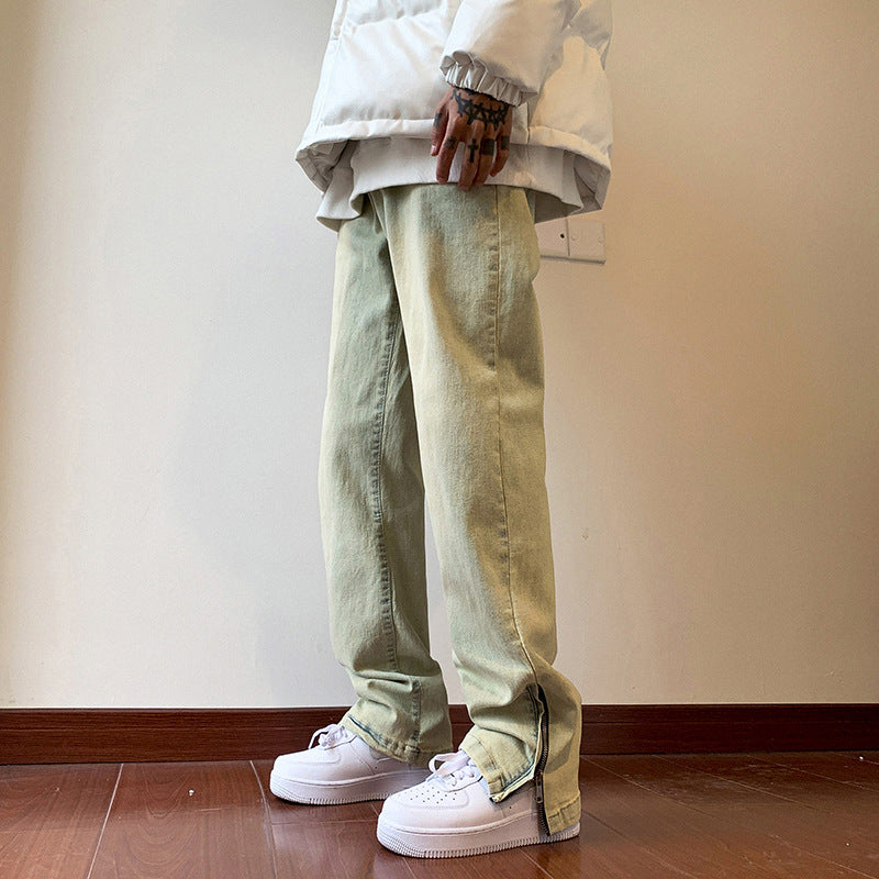 Men Jeans Washed Jeans Autumn Winter Retro Slim Straight Casual Trousers