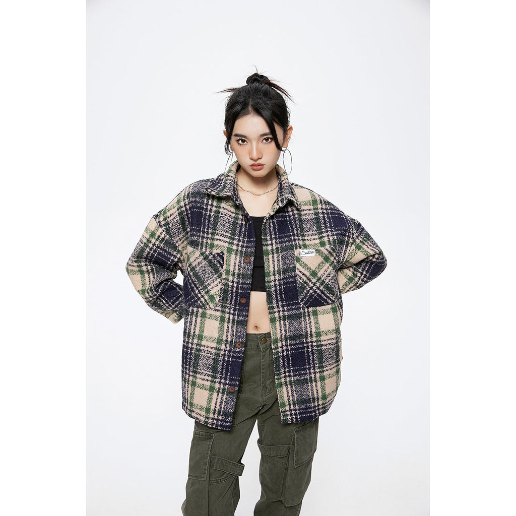 Unisex Jacket Retro Plaid Shirt Men and Women Loose Jacket