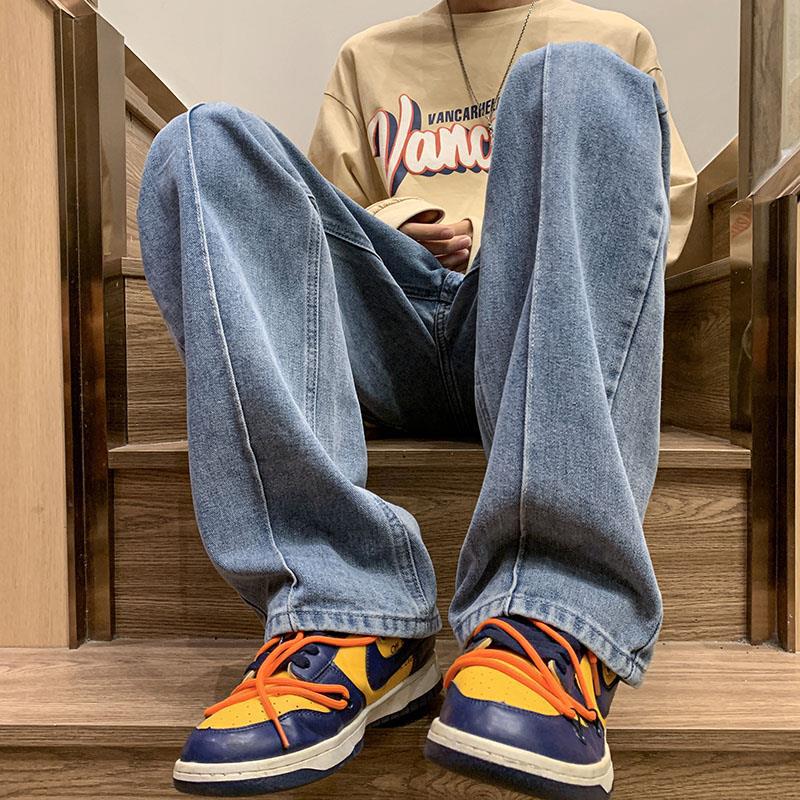 Men Jeans Vintage Black Jeans Men's Straight Loose Wide Leg Pants