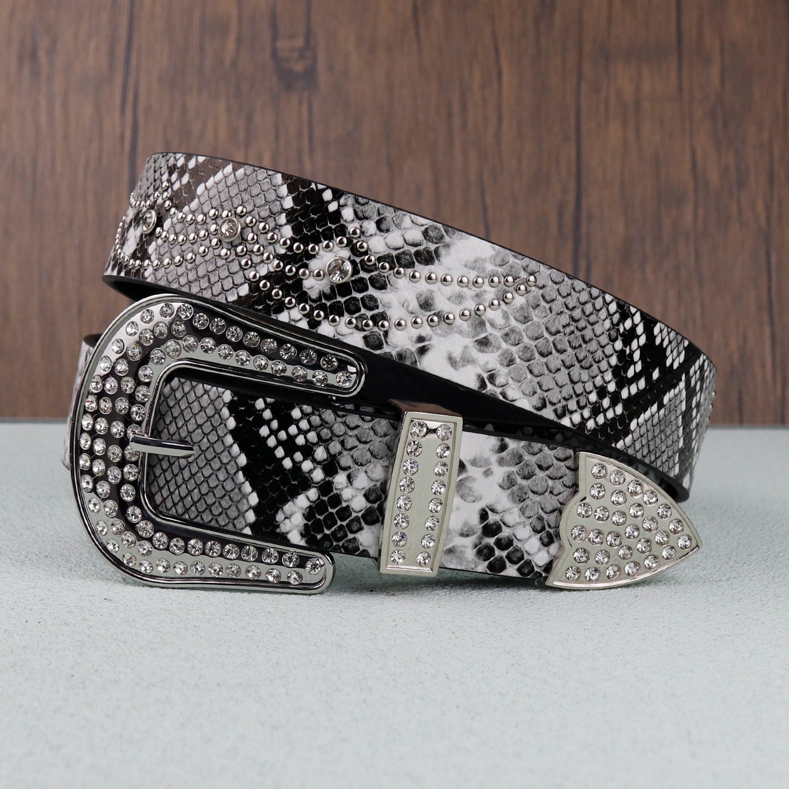 Hip-hop punk rhinestone belt python pattern