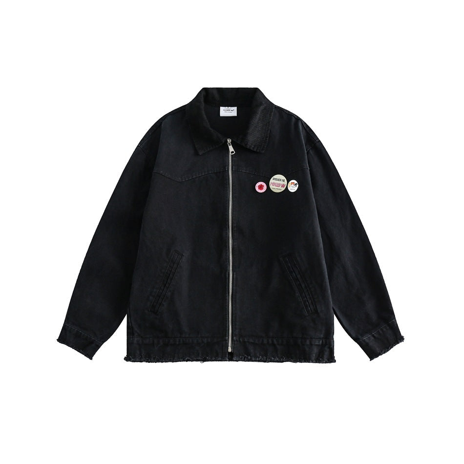 Unisex Jacket Washed Overalls Detroit Jacket Retro Lapels Coat