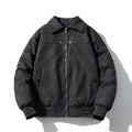 Mens Vintage Jackets PU Leather Jacket Lapel Padded Cotton Jacket Motorcycle Leather Cotton Jacket