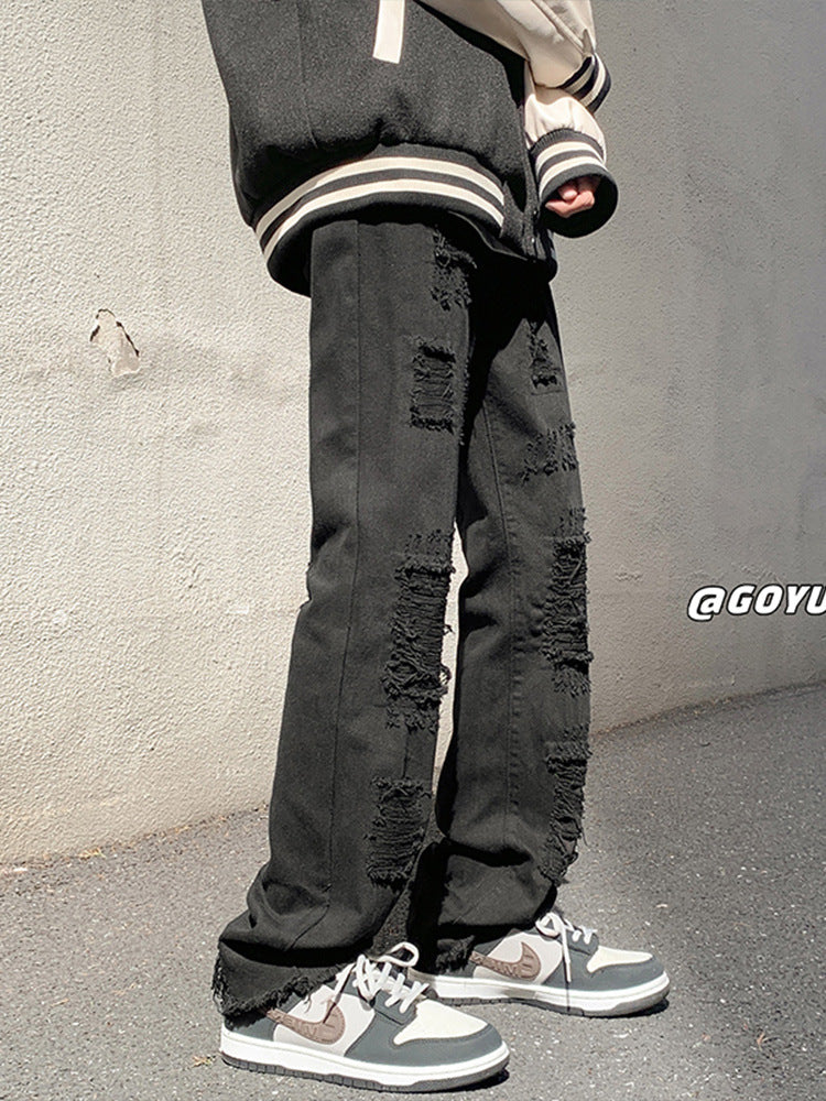 Men Jeans Ripped White Jeans Straight Slim-Fit Pants