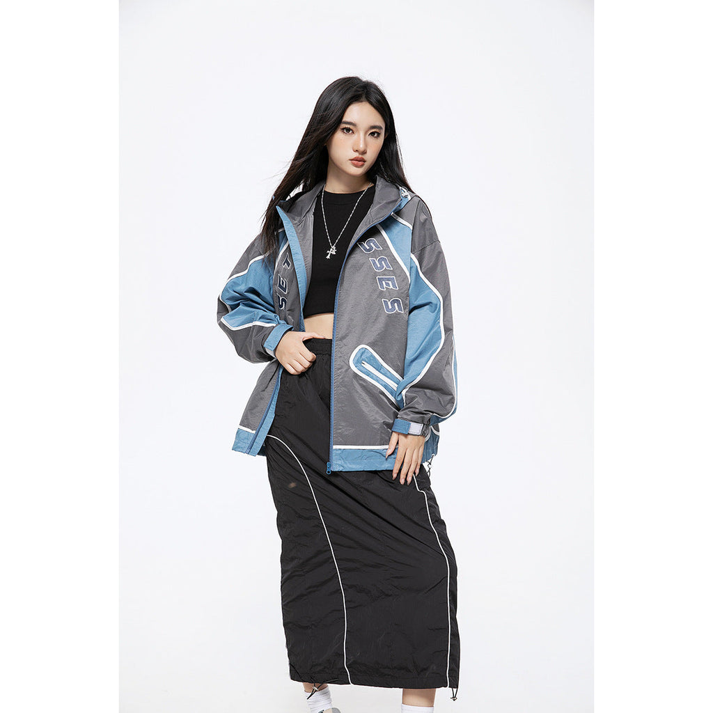 Unisex Jacket Retro Patchwork Contrast Color Sports Jacket