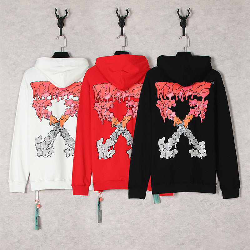 OW  hoodie渐变溶化箭头图案连帽