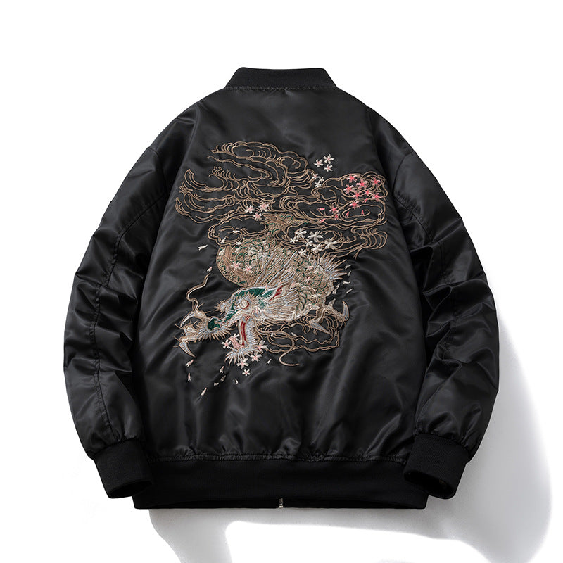 Men Vintage Jackets Guochao Vintage Dragon Embroidered Jacket Flight Suit Baseball Suit