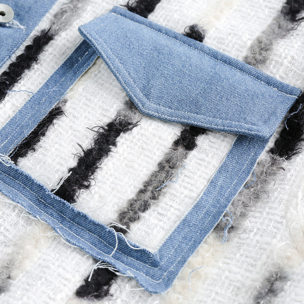 Unisex Jacket Loose Striped Stitching Denim Jacket Baggy Coat
