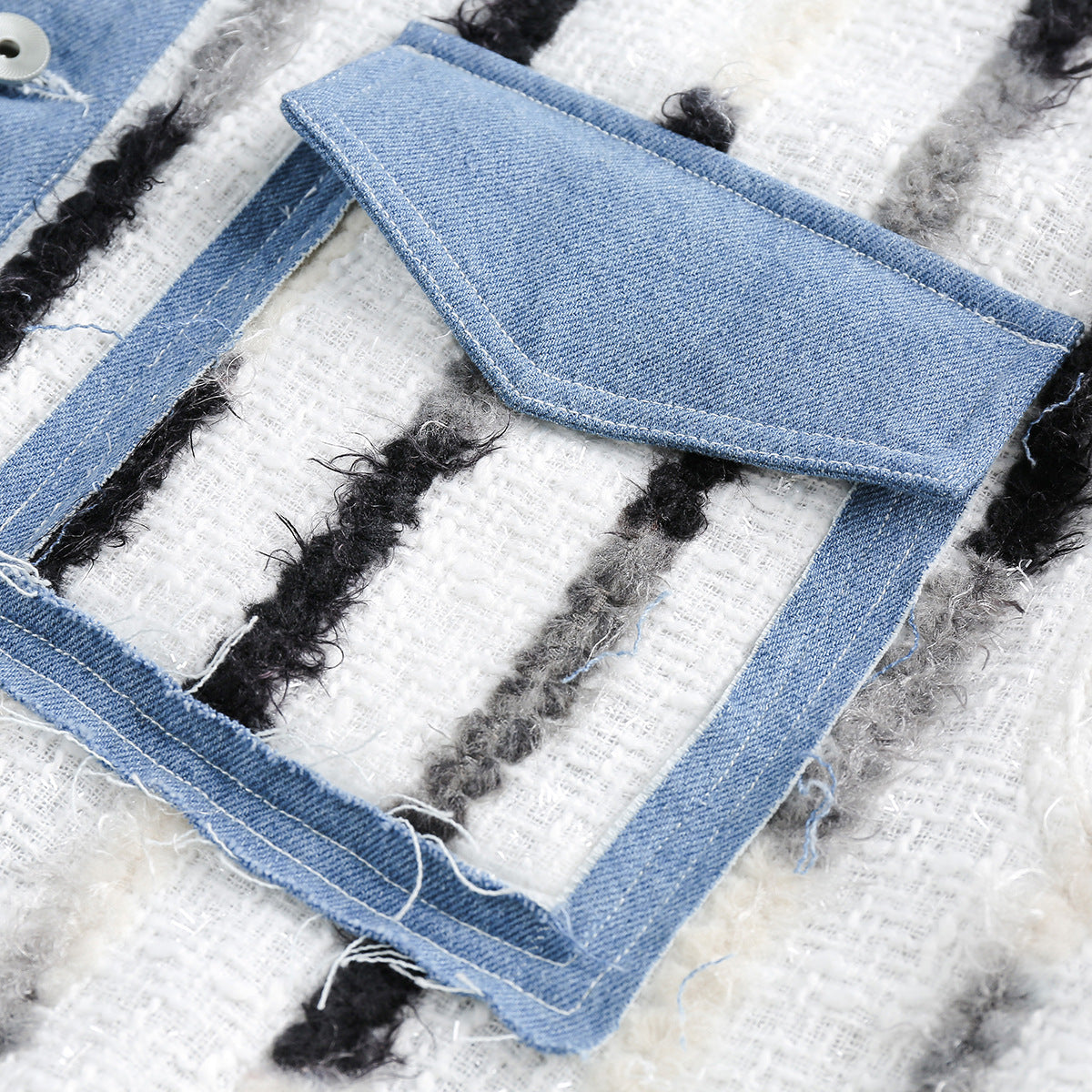 Unisex Jacket Loose Striped Stitching Denim Jacket Baggy Coat