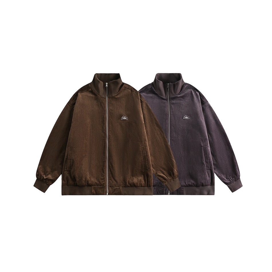Unisex Jacket Vintage Men's Stand Collar Jacket Loose Corduroy Coat