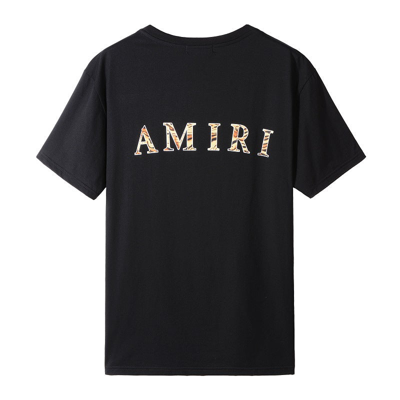 Amiri T Shirt Tiger Pattern Lettered Casual Round Neck