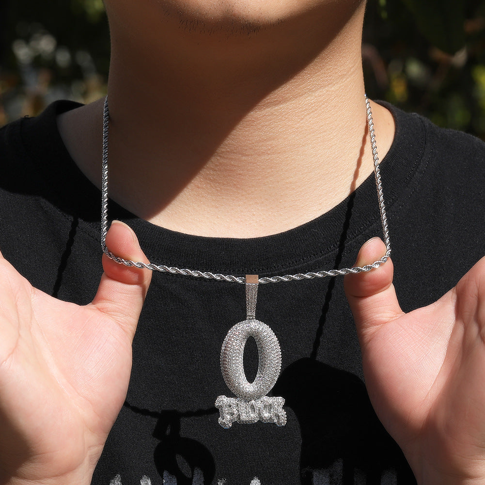 Jewelry Trend Full Diamond O BLOCK Zircon Letter Pendant Necklace Word Up St. Valentine's Spectrum Royalty