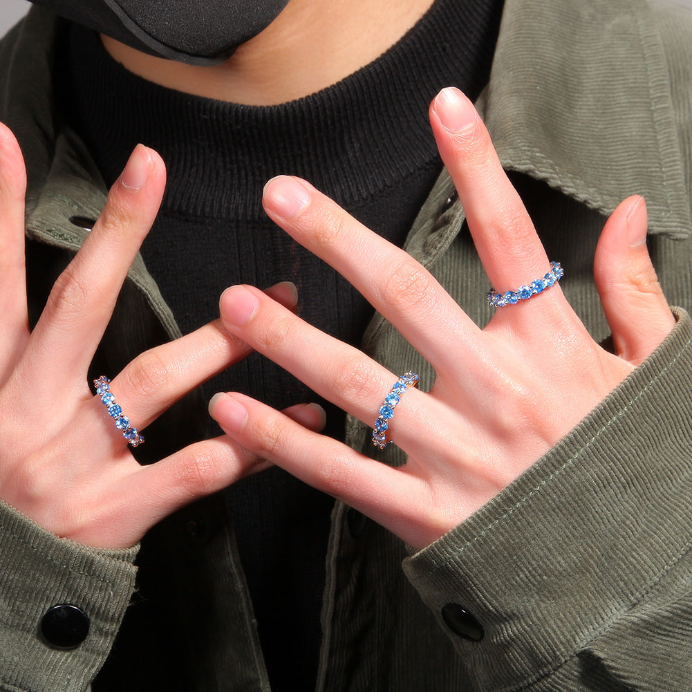 Rings Fashion Hip Hop Ring Sea Blue Zircon St. Valentine's Spectrum