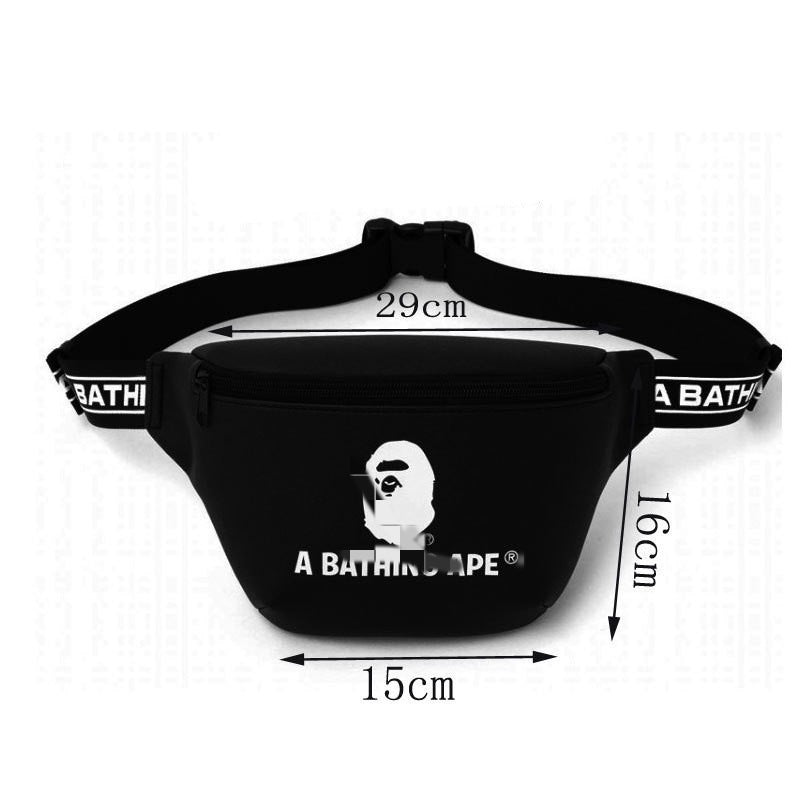 Bathing Ape Bape Bag Ape Head Black PU Leather Fanny Pack