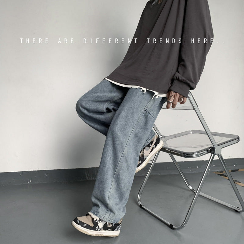 Men Jeans Autumn Hip Hop Loose Straight Retro