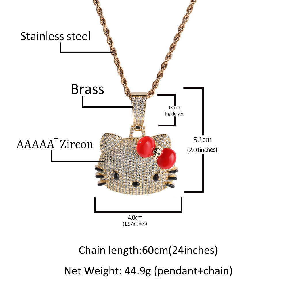 Jewelry Cute Cartoon Cat Zircon Pendant Gold Hip Hop St. Valentine's Hello Katie Spectrum Animal