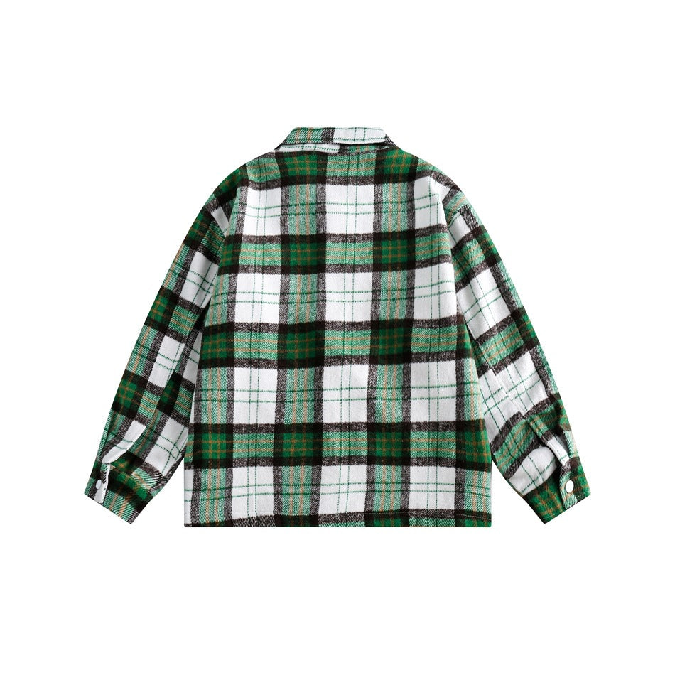 Unisex Jacket Polo Collar Jacket Men and Women Loose Woolen Plaid Coat