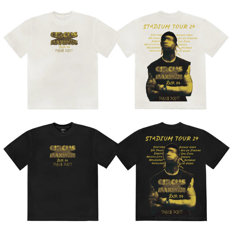 Travis Scott T-Shirt Travis Scott 24ssTOUR EUROPE Crew Neck Short Sleeve