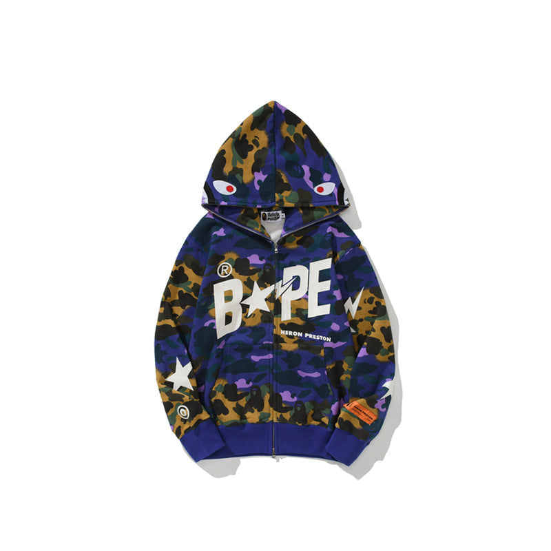 Bathing Ape Hoodie Shark Head Star Camo Sweater