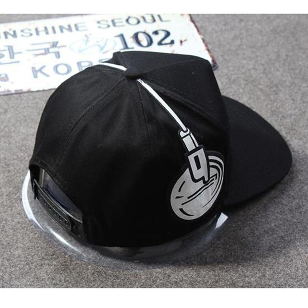 Trendy flat brimmed snapback hats headphone microphone shade