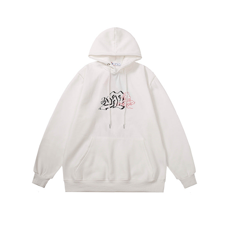 OW hoodie Curved Arrow Pattern Fleece Sleeve Hood
