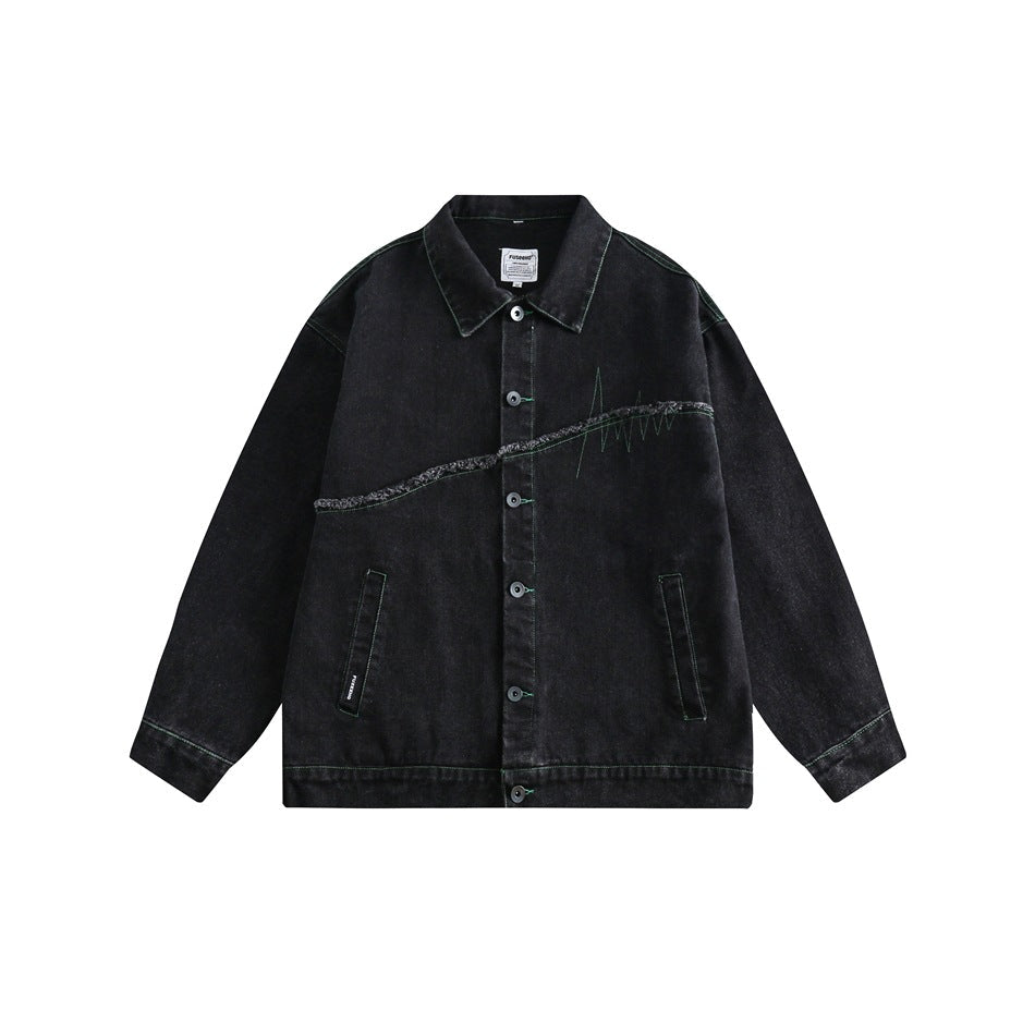 Unisex Jacket Spring and Autumn Vintage Denim Jacket Loose Denim Jacket