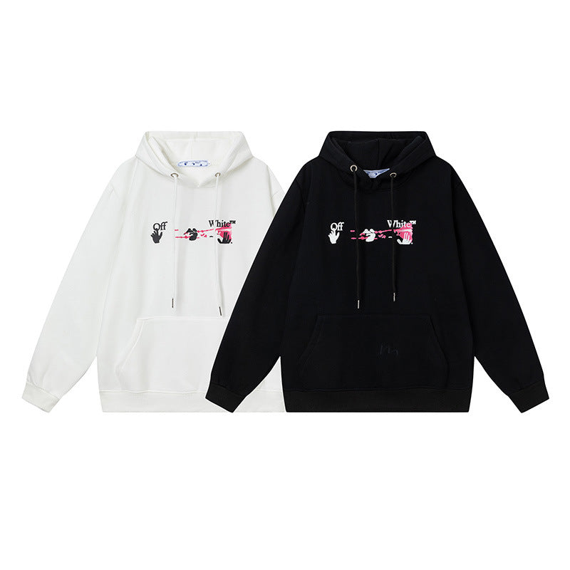 OW hoodieOW 3D stereo pink arrow pattern hooded fleece