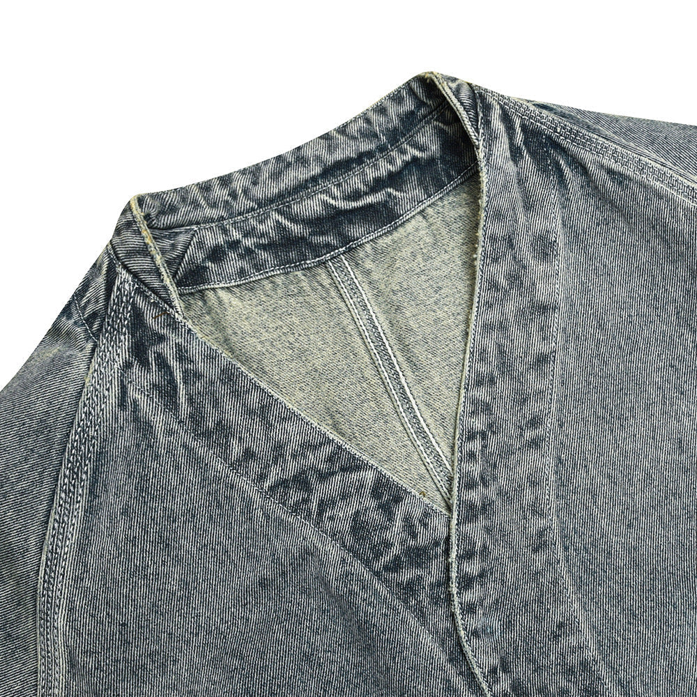 Unisex Jacket Vintage Loose Washed-out Four-Bag Workwear Denim Jacket