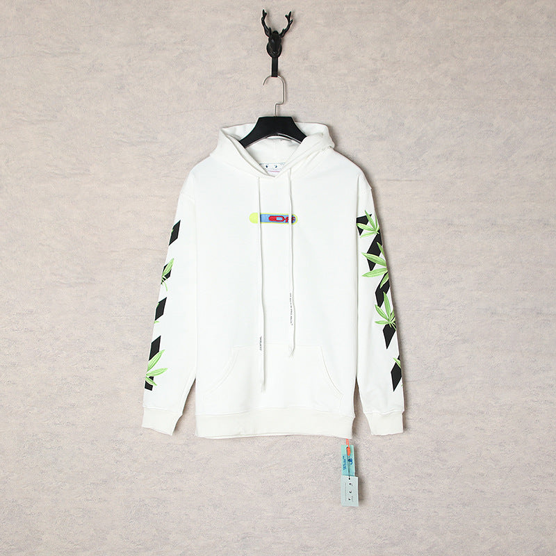 OW  hoodie embroidered plant leaf arrow hooded