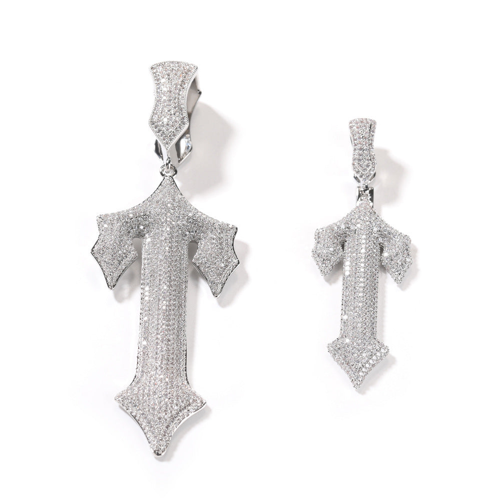 Jewelry T Letter Pendant Fashion Zircon Rap Cross Word Up Spectrum