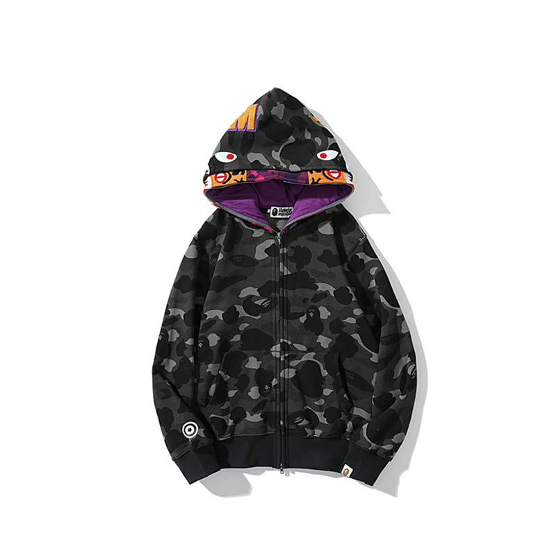 Bathing Ape Hoodie Camouflage Shark Tiger Head Double Hat Sweater