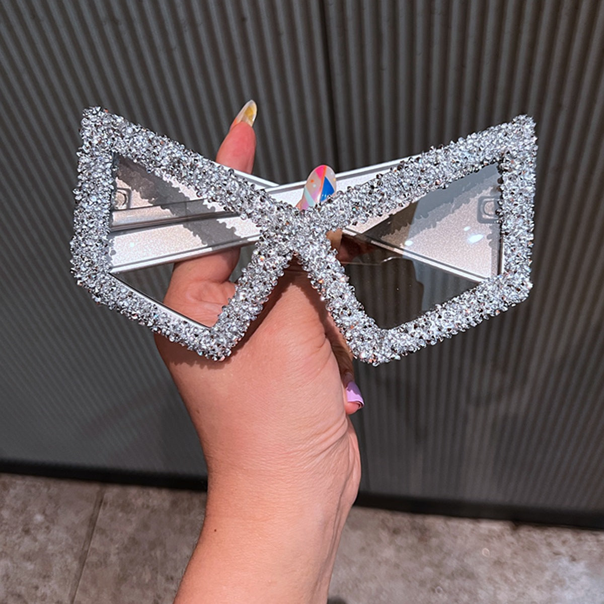 Trendy punk glasses large frame cat eye rhinestones