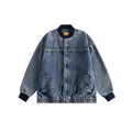 Unisex Jacket Washed-out Vintage Baseball Collar Coat Denim Jacket