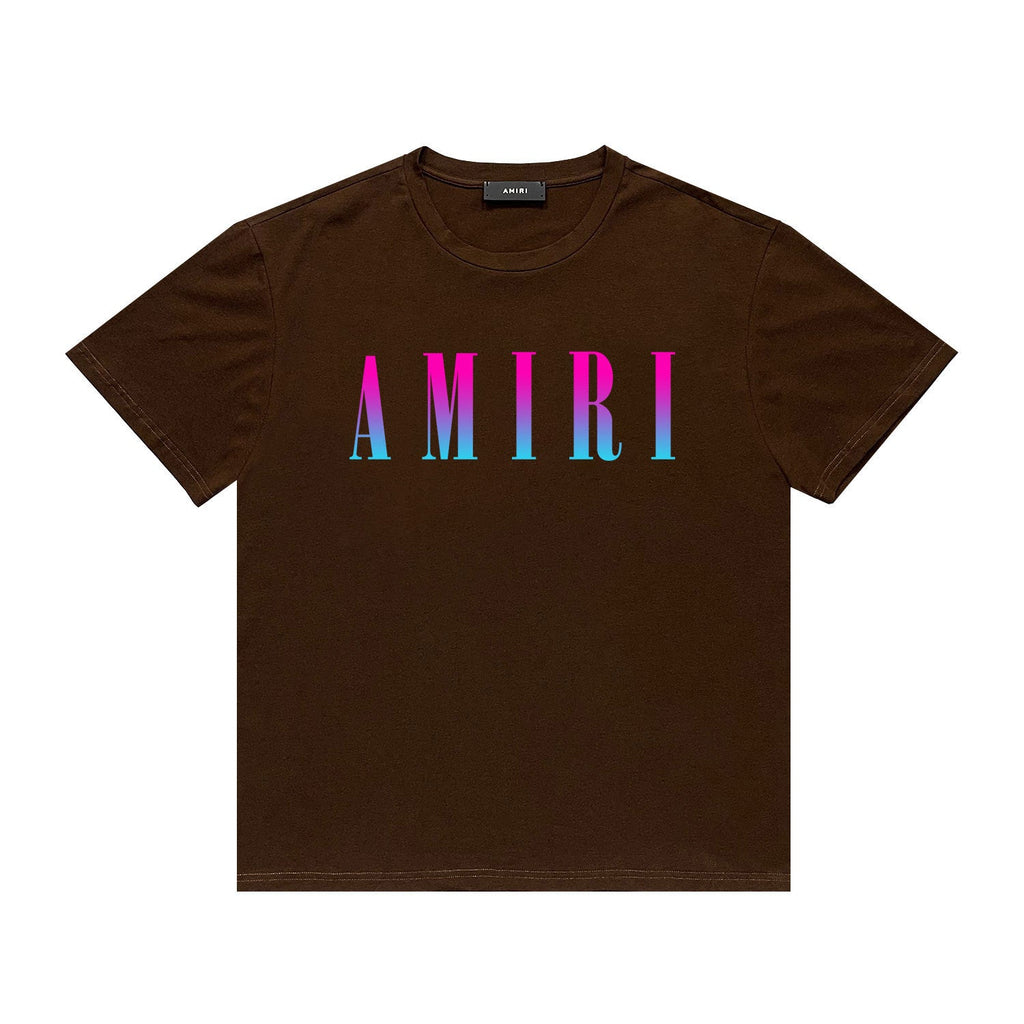 Amiri T Shirt Gradient Letter Flower Casual Hip Hop Short Sleeve T-shirt