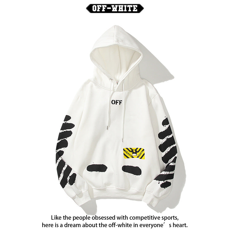 OW  hoodie 喷墨字母箭头图案加绒连帽