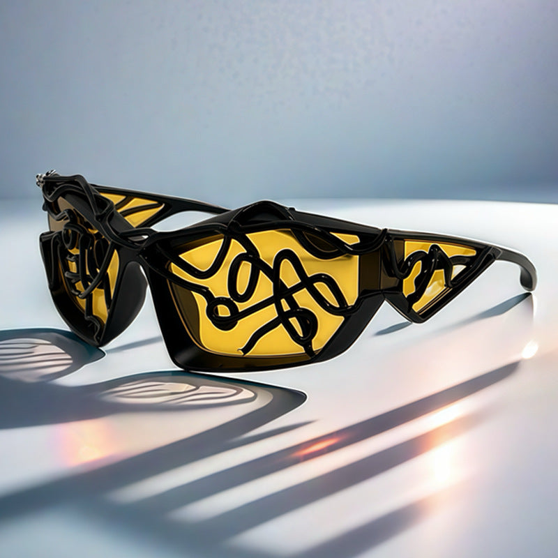 Trendy punk glasses y2k sunglasses steampunk fashiontrendystylish glasses handmade graffiti party sunglasses