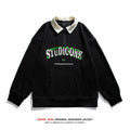 Men Pullover Hoodie Spring Long Sleeve Polo Shirt Men's American Retro Loose Trendy Sweater