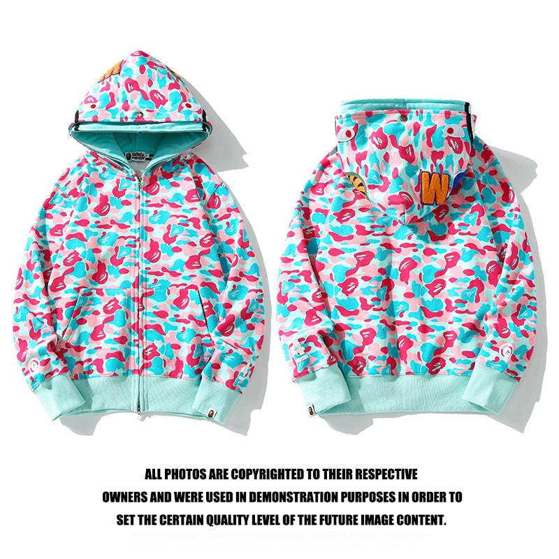 Bathing Ape Hoodie Miami Two-Hat Cardigan Zipper Fall/Winter Velvet Shark