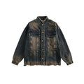 Unisex Jacket Denim Men's and Women's Washed Distressed Retro Workwear Stand Collar Jacket