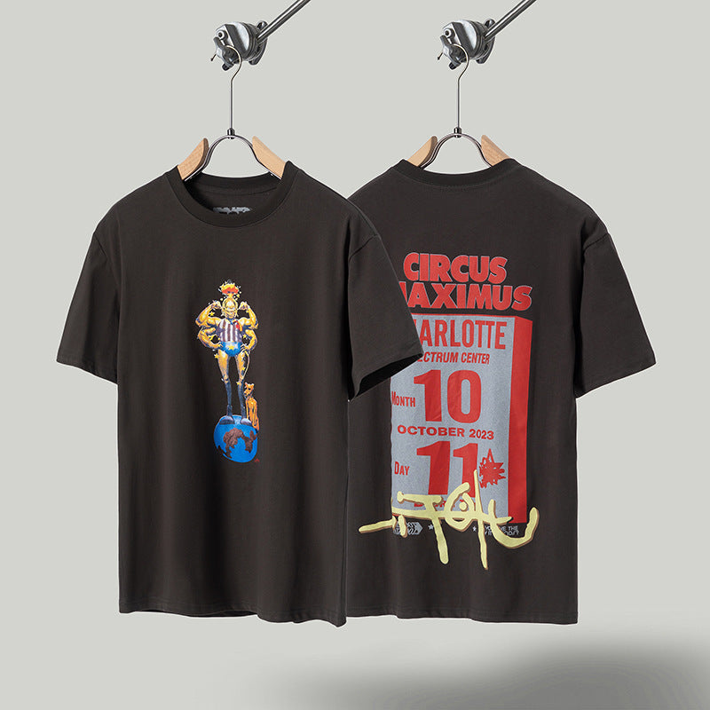 Travis Scott T-Shirt Travis Scott Short Sleeve Circus Letter Print Casual Loose Short Sleeve