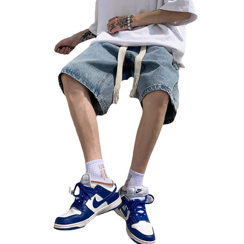 Men Jeans Retro Denim Shorts Men's Summer Loose Straight Sports Pants