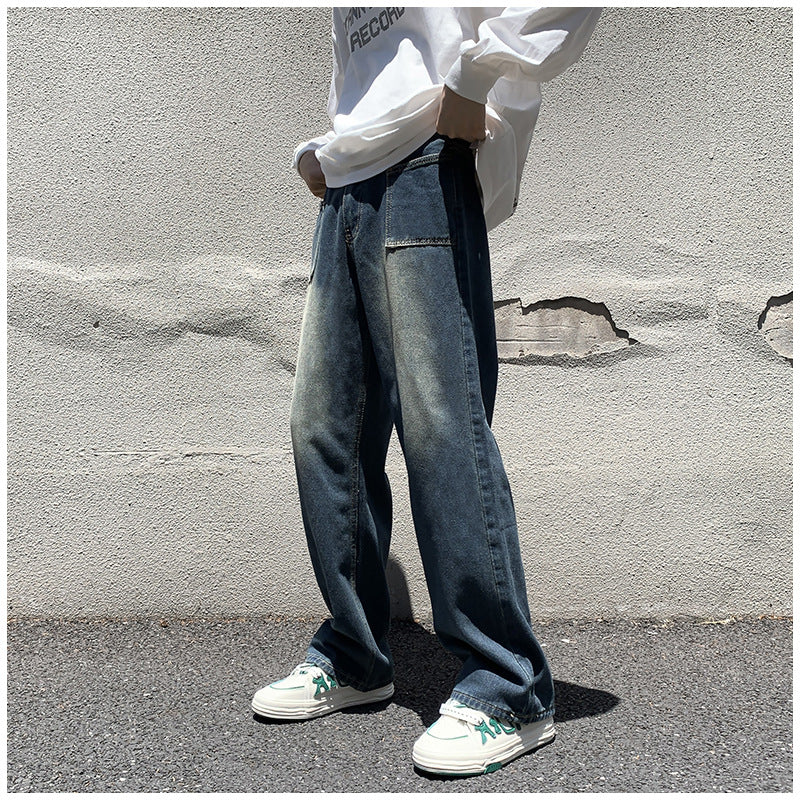 Men Jeans Retro Loose Straight-Leg Wide-Leg Pants