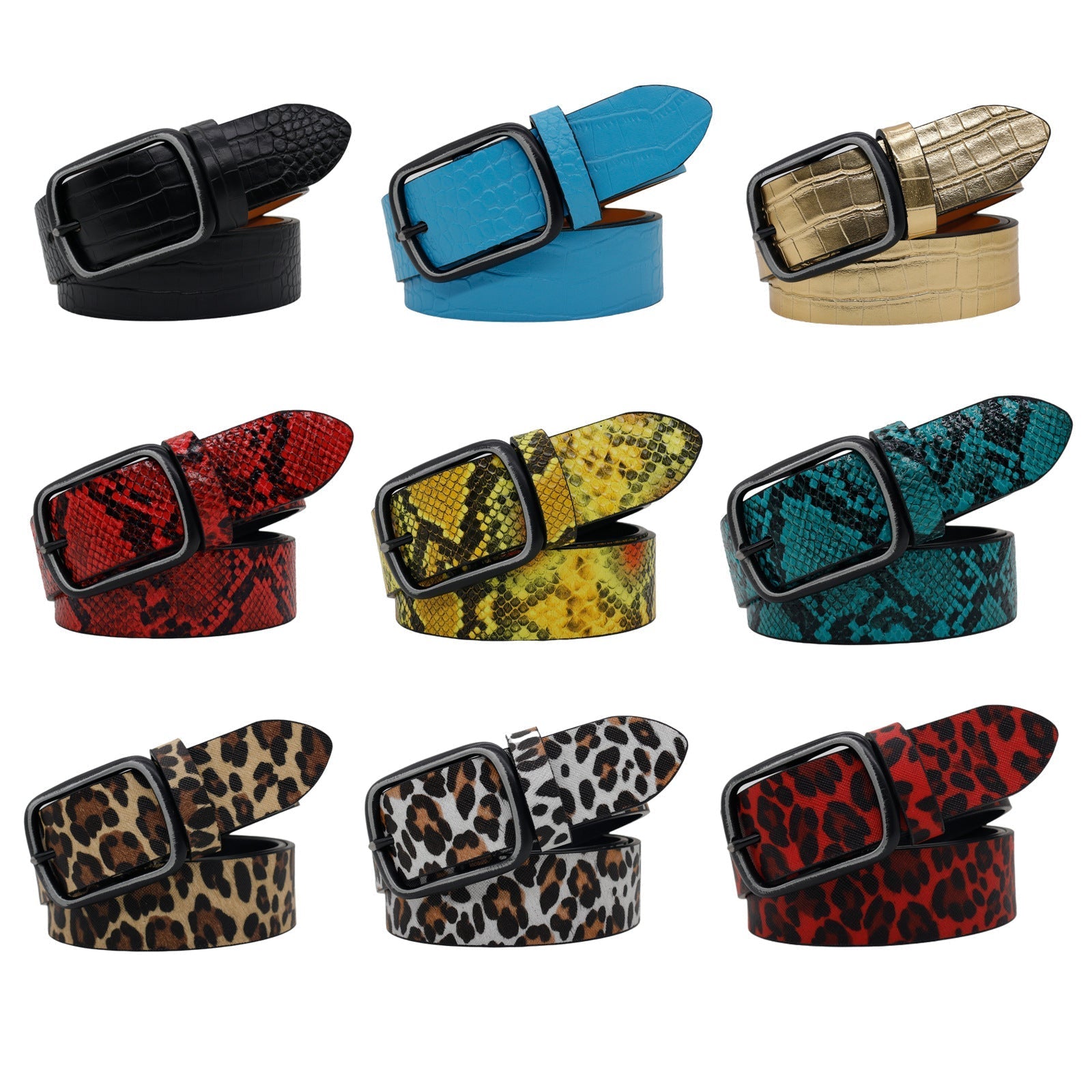 Hip-hop punk rhinestone belt animal print