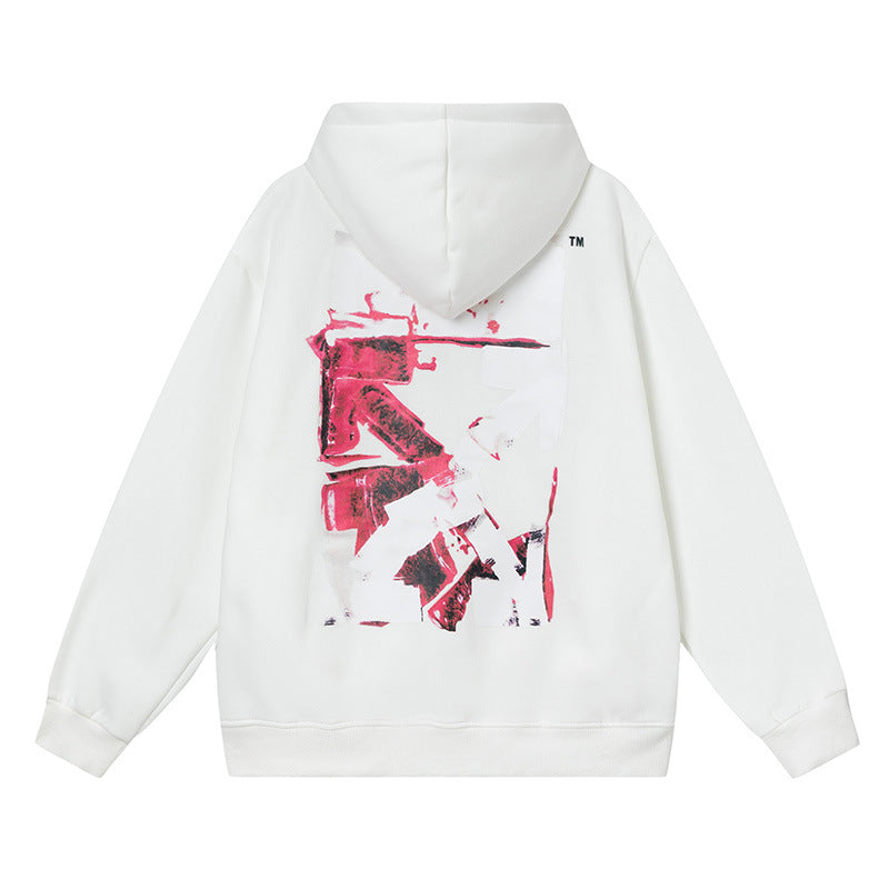 OW hoodieOW 3D stereo pink arrow pattern hooded fleece